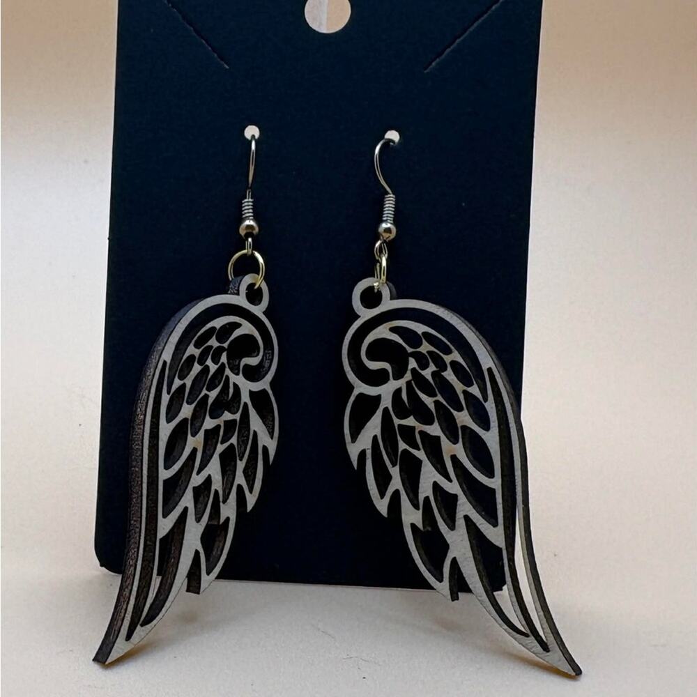 🪽 Laser Cut Angel Wing Earrings | Basswood Statement Dangles 🪽